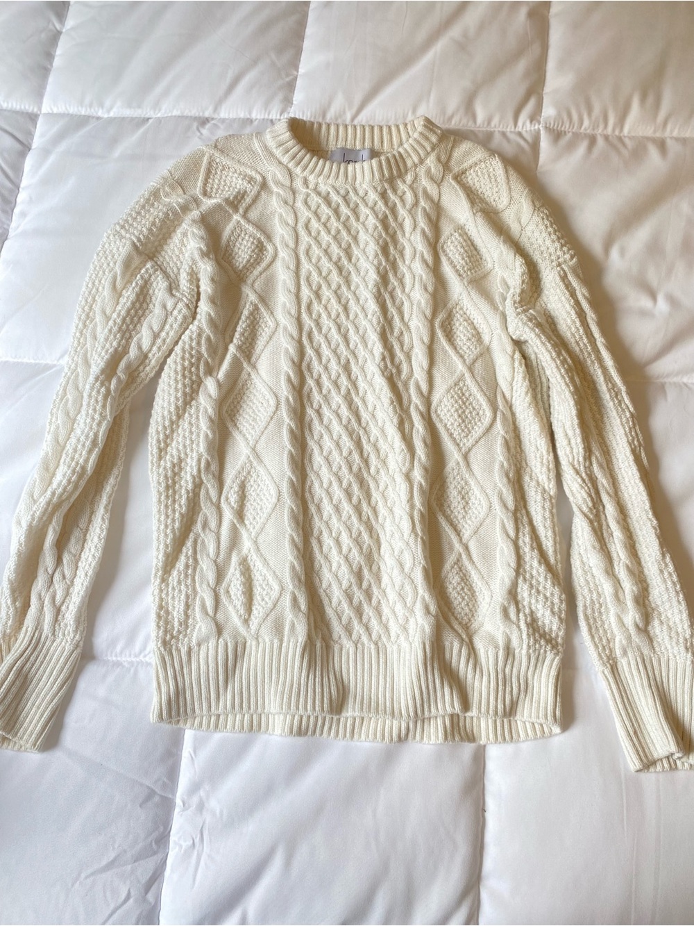 Kersh Cream Cable Knit Crewneck Sweater